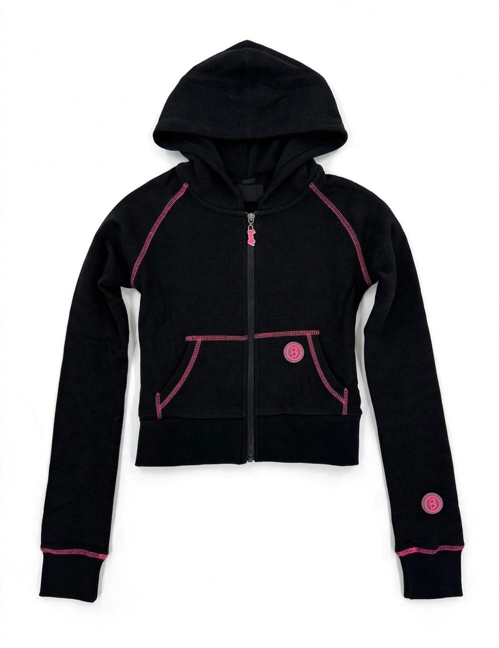 Body by Raven Tracy Waffle Knit Hoodie Black/Pink XXS / 2XS NWT BW1-TOP-BLK